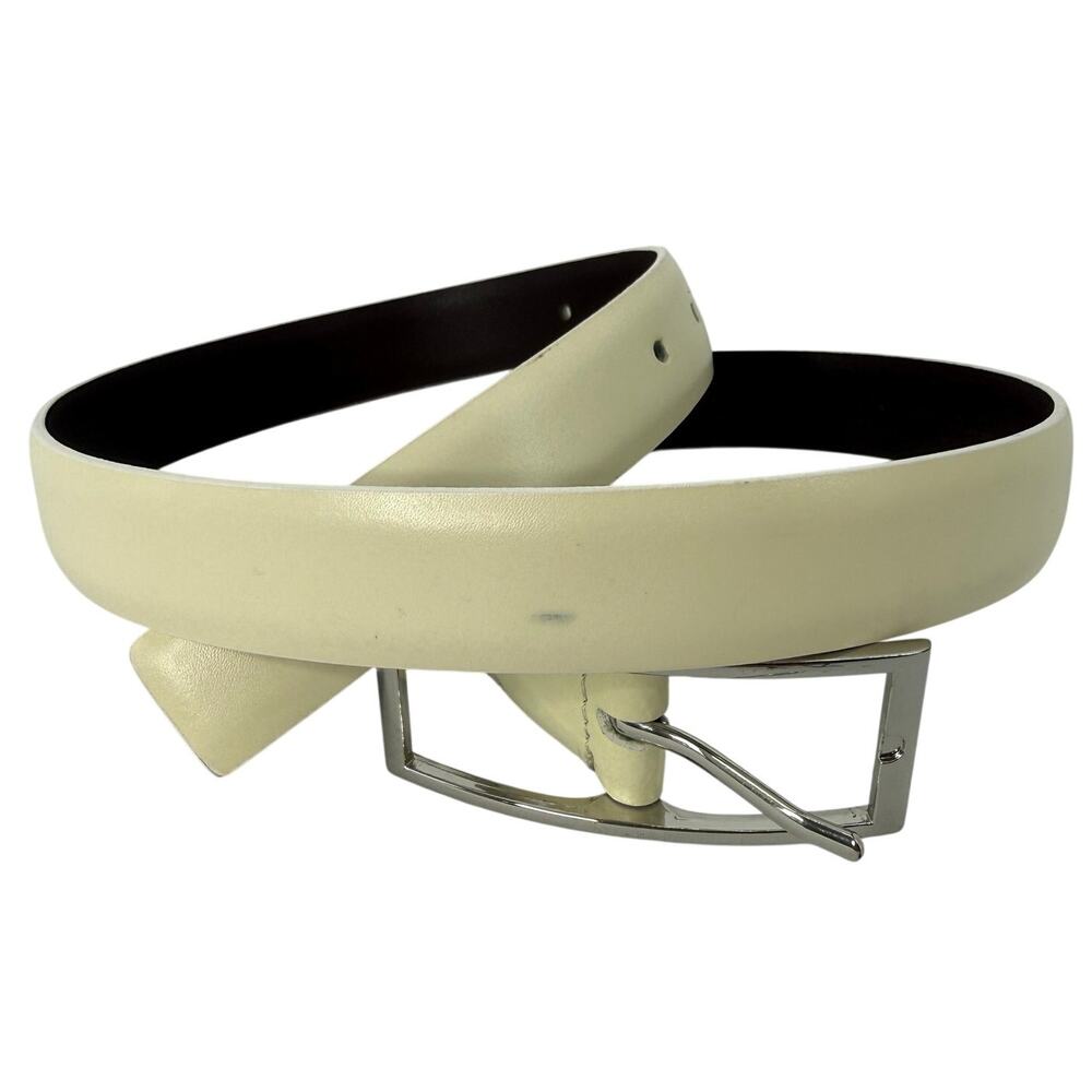 Cream Genuine Leather Belt Silver Buckle Classic Womens Small